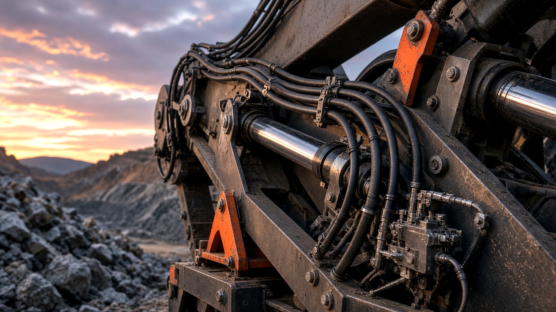 Mobile hydraulic machinery in bright daylight